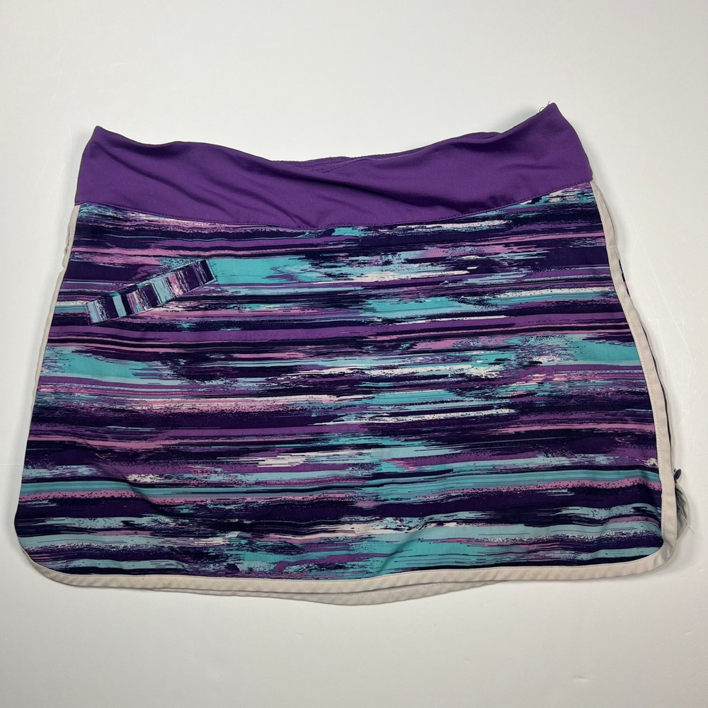 Athleta Relay Skort Womens Size 4 Purple Teal Striped Tennis Built In Shorts